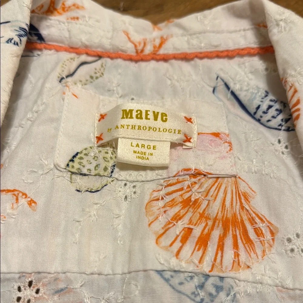 Anthropologie White and Orange Pajama Set with Whimsical Design Seashells Sea M2 - Picture 4 of 10